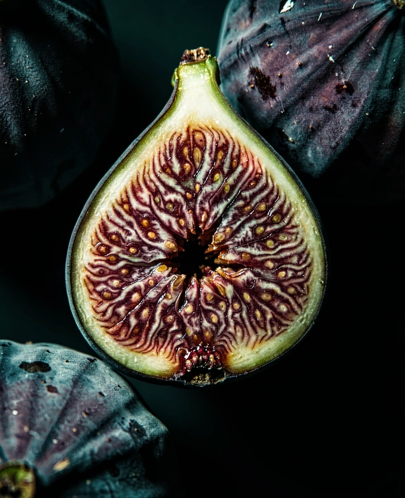 Textura interna de um figo fresco de época